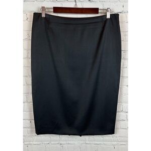 ESCADA black wool elastane satin trim pencil straight classic skirt size 42 (12)